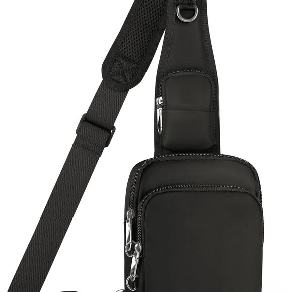Mini Crossbody Sling Bag Small Chest Bags Dual Pocket with Zipper Lock RFID Bl